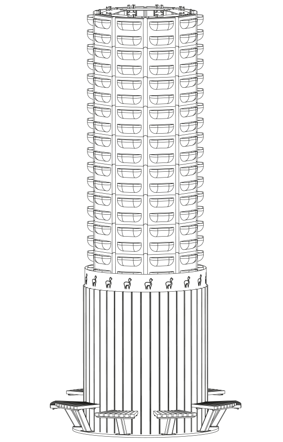 Gitteransicht des Green Tower von ALPAKA mit Sitzbänken