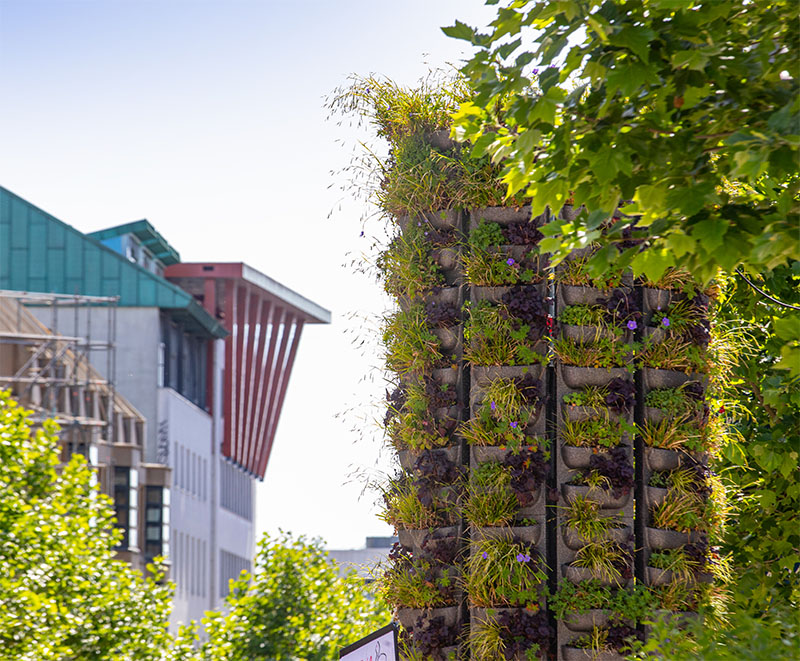 Der Alpaka Green Tower im Stadtpanorama von Fulda